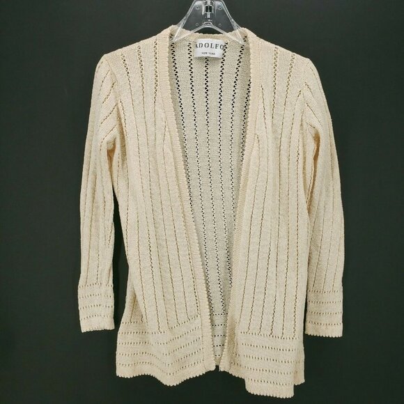 Vintage Adolfo New York Cream Open Front Knit Cardigan Size S/M - Picture 1 of 7